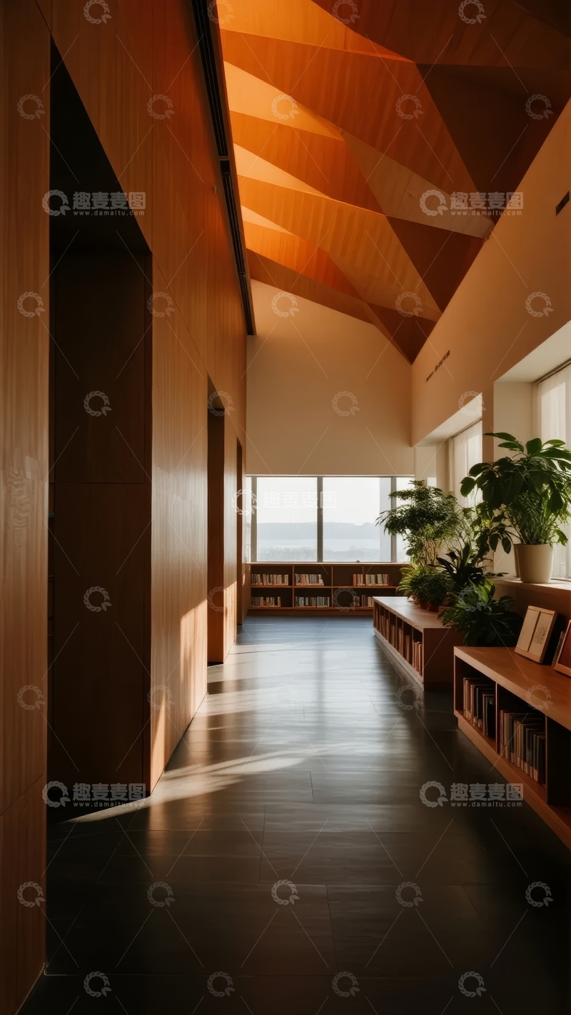 高清大图下载【趣麦麦图】木质结构室内长廊自然光线充足