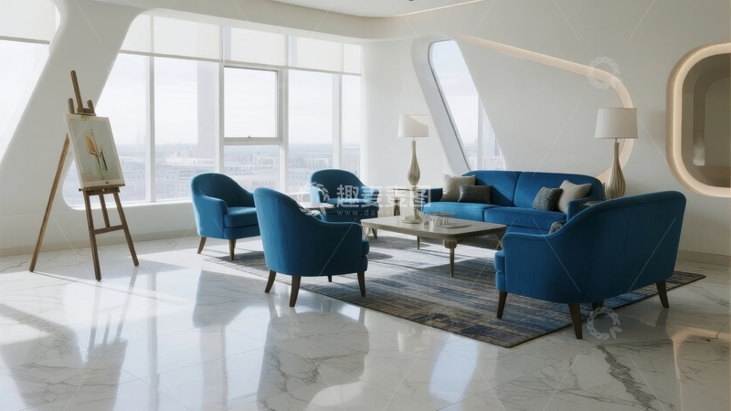 高清大图下载【趣麦麦图】现代客厅蓝色沙发组合