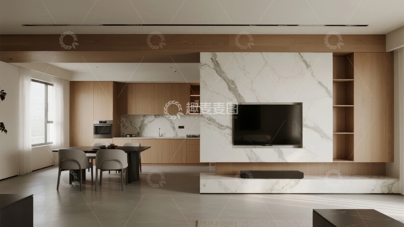 高清大图下载【趣麦麦图】现代简约风格客厅与厨房一体空间