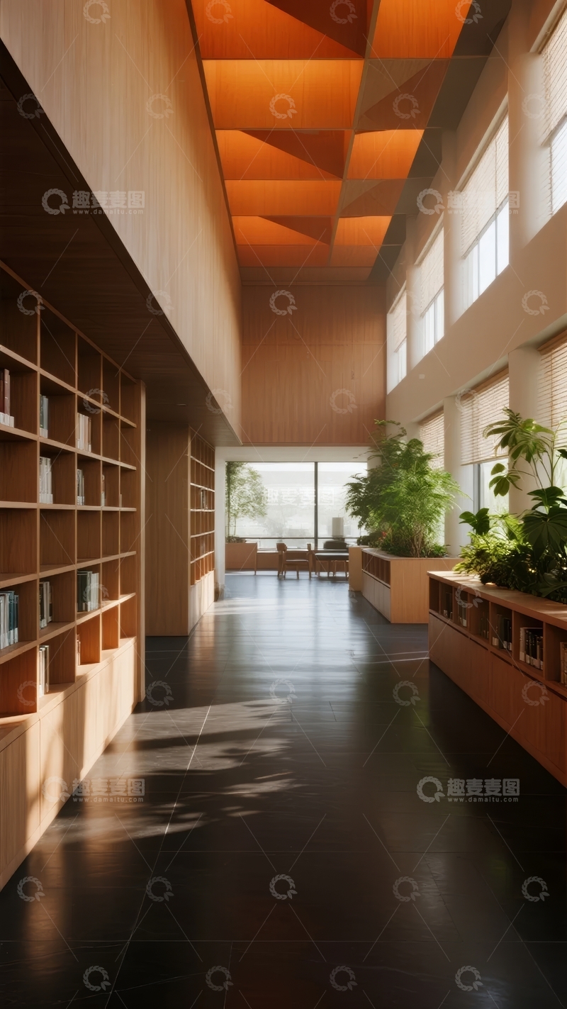 高清大图下载【趣麦麦图】现代木质室内走廊空间