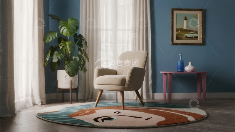 高清大图下载【趣麦麦图】客厅角落摆放着椅子和植物