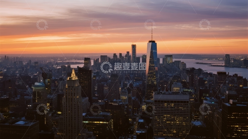 高清大图下载【趣麦麦图】城市天际线在日落时分