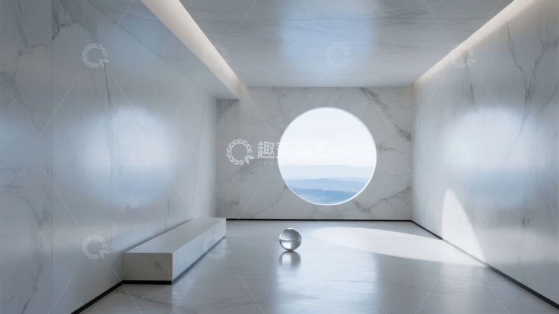 高清大图下载【趣麦麦图】大理石空间中的圆形窗户