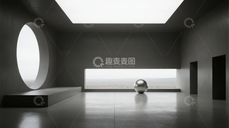 高清大图下载【趣麦麦图】简约空间中的金属球体