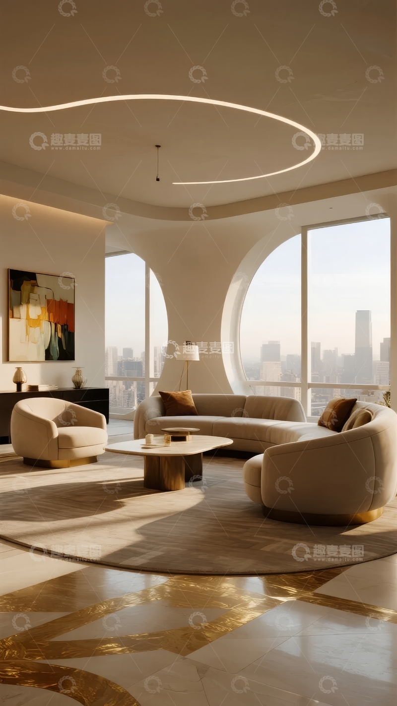 高清大图下载【趣麦麦图】现代客厅设计融合城市景观