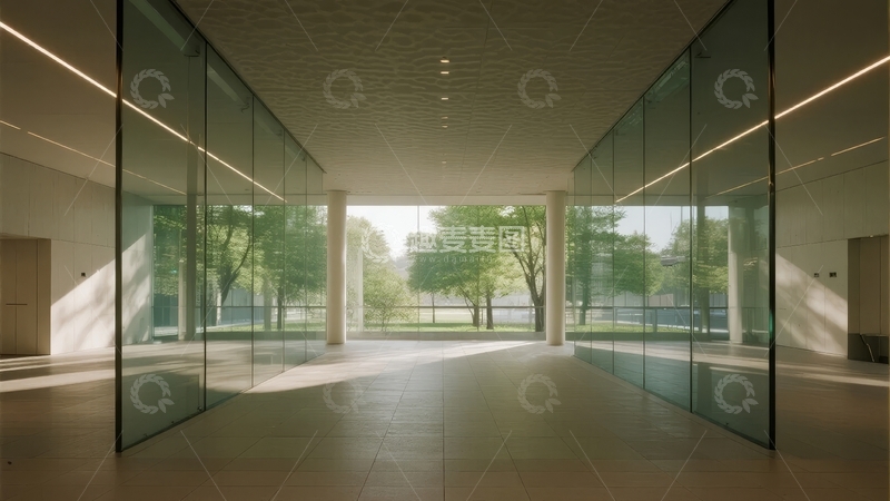 高清大图下载【趣麦麦图】现代建筑内部玻璃走廊
