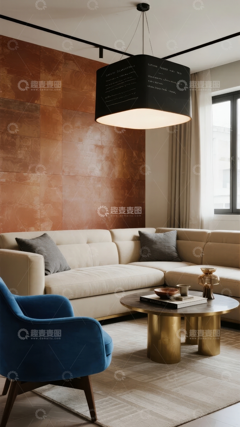 高清大图下载【趣麦麦图】现代客厅沙发与吊灯装饰