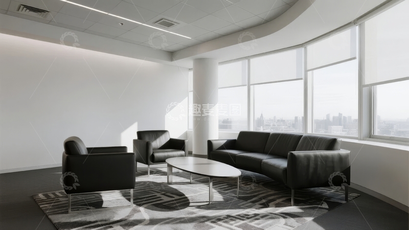高清大图下载【趣麦麦图】现代办公室休息区配备沙发和大窗户