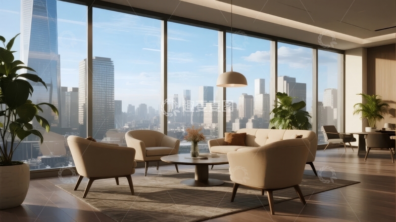 高清大图下载【趣麦麦图】现代客厅俯瞰城市天际线