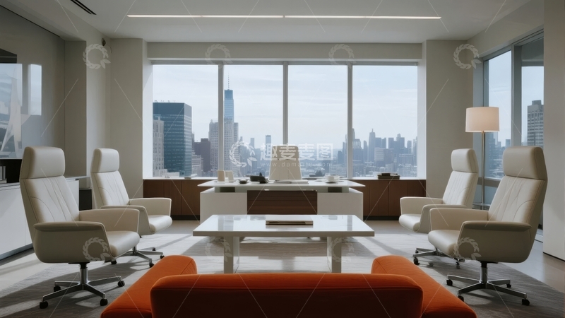 高清大图下载【趣麦麦图】现代办公室内景与城市景观