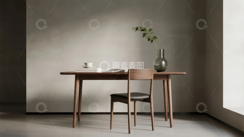 高清大图下载【趣麦麦图】简约木质餐桌与椅子的室内场景