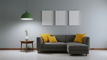 现代客厅灰色沙发黄色抱枕