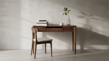 简约木质书桌与椅子组合