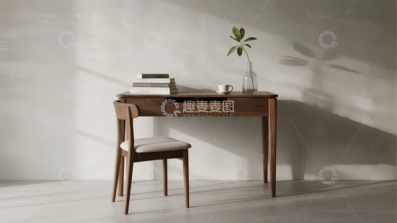 高清大图下载【趣麦麦图】简约木质书桌与椅子组合