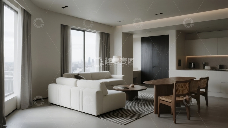 高清大图下载【趣麦麦图】现代简约风格客厅与餐厅空间