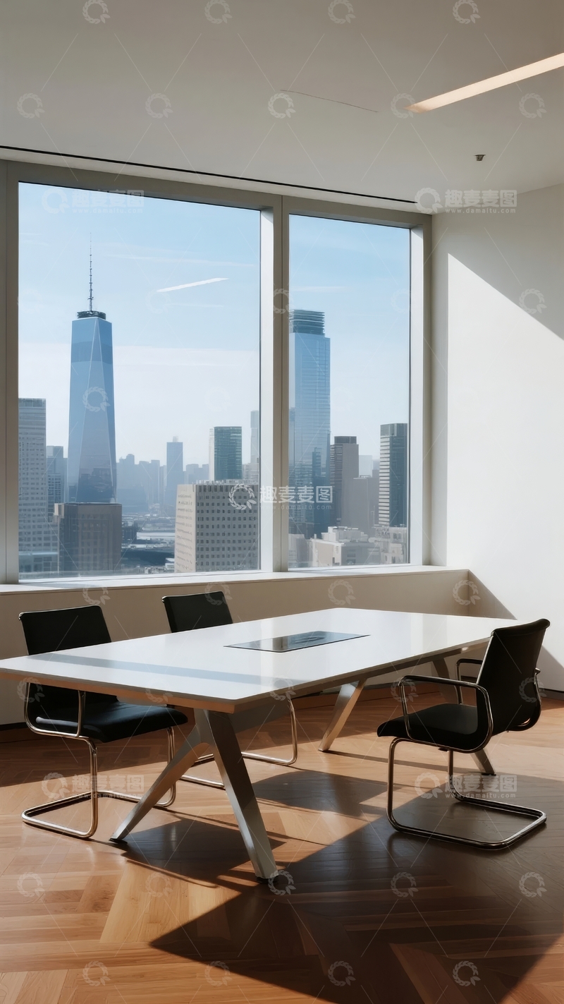现代会议室俯瞰城市天际线