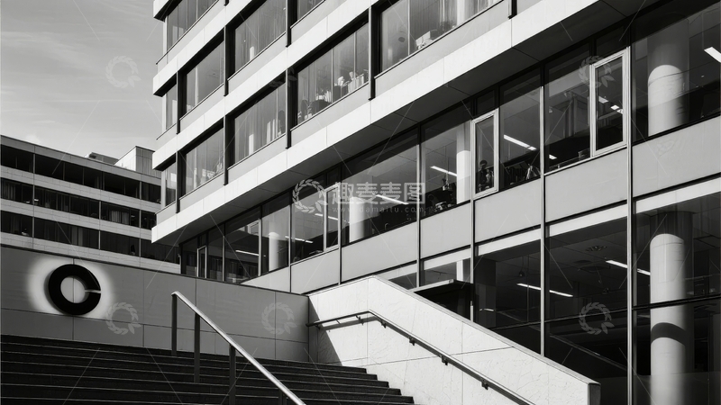高清大图下载【趣麦麦图】现代建筑的玻璃幕墙与楼梯