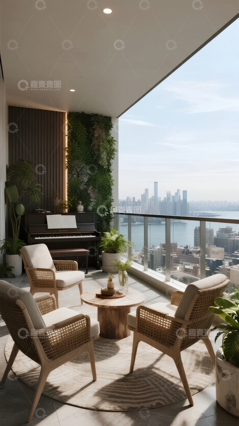 高清大图下载【趣麦麦图】城市阳台休闲区绿植环绕