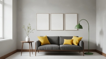 简约客厅灰色沙发黄色抱枕