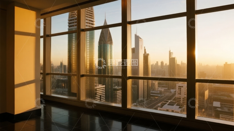 高清大图下载【趣麦麦图】城市天际线透过落地窗展现