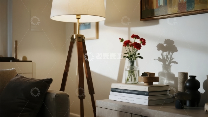 高清大图下载【趣麦麦图】室内角落的落地灯与花瓶