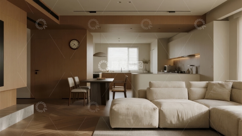 高清大图下载【趣麦麦图】现代简约风格客厅与餐厅空间