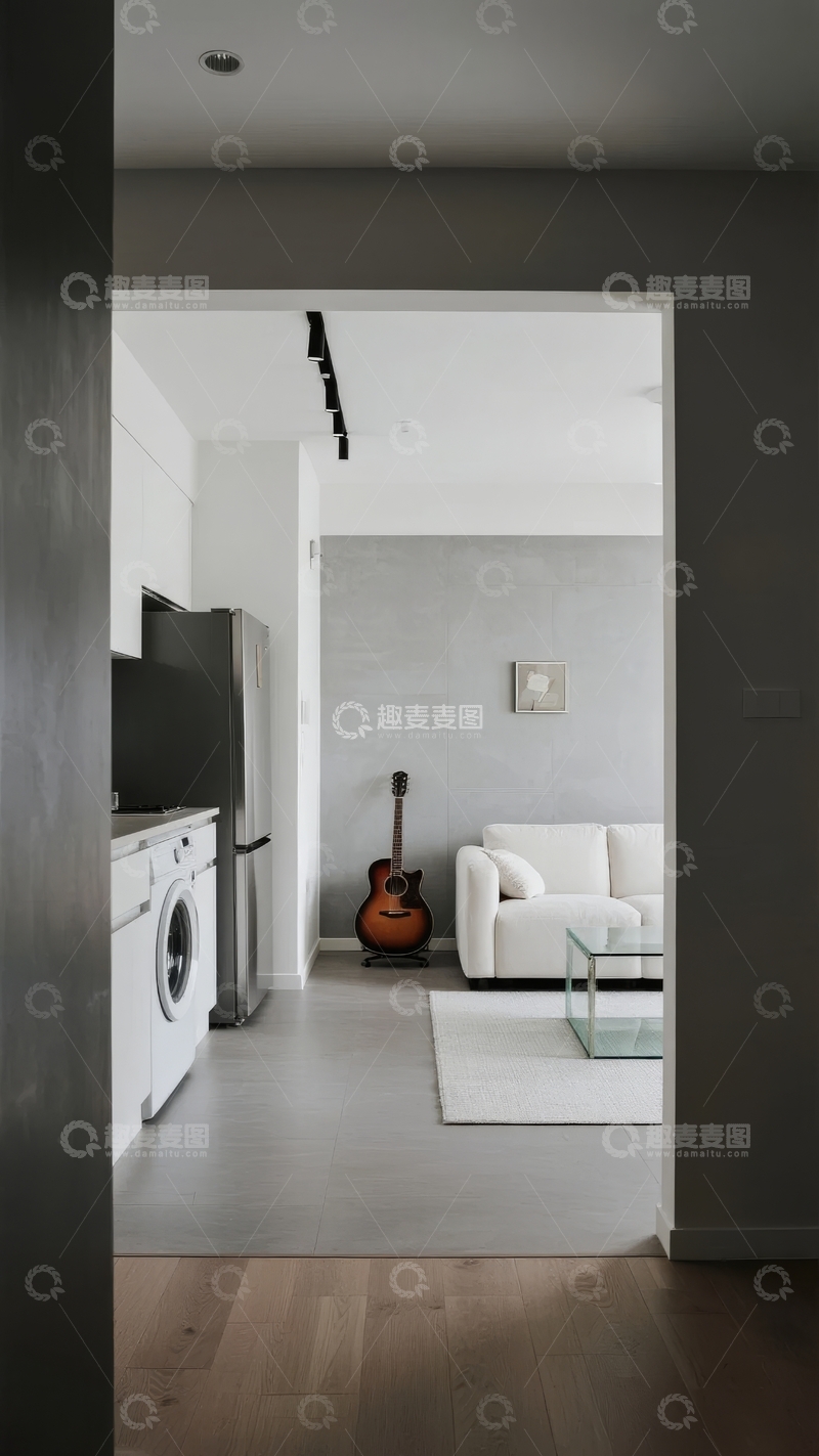 高清大图下载【趣麦麦图】现代简约风格客厅与洗衣区
