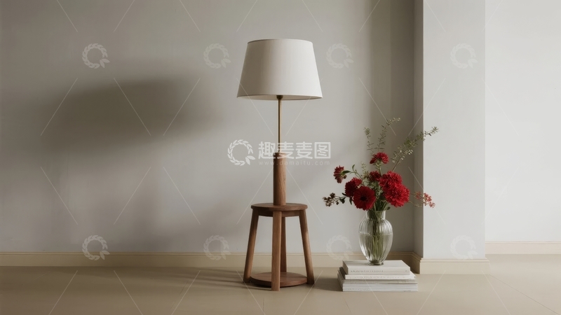 高清大图下载【趣麦麦图】简约风格落地灯与花瓶摆设
