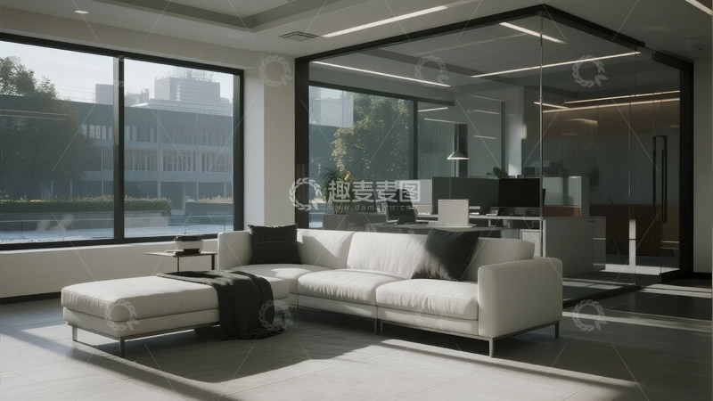 高清大图下载【趣麦麦图】现代客厅与办公空间相连