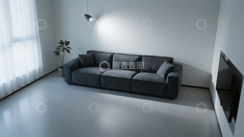 高清大图下载【趣麦麦图】-现代简约客厅灰色沙发