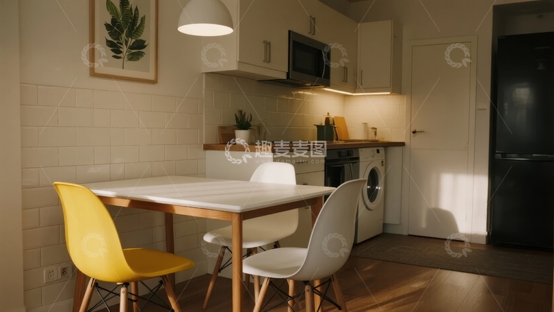 高清大图下载【趣麦麦图】现代厨房与餐桌的室内场景
