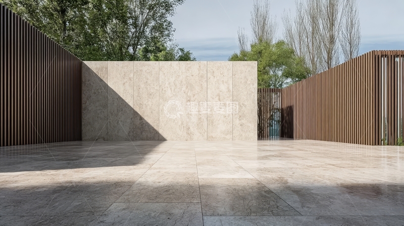 高清大图下载【趣麦麦图】现代建筑庭院，光影交错