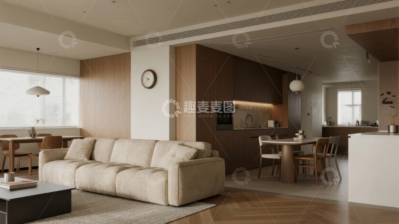 高清大图下载【趣麦麦图】现代简约风格客厅与厨房空间