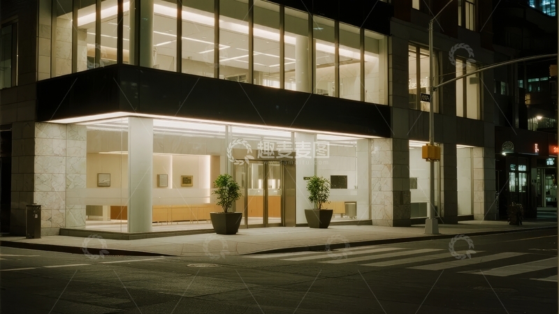高清大图下载【趣麦麦图】夜晚城市街角现代建筑外观