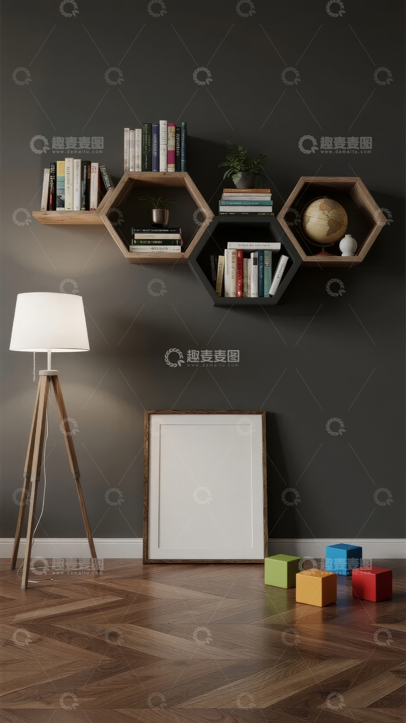 高清大图下载【趣麦麦图】现代室内书架与装饰品布置