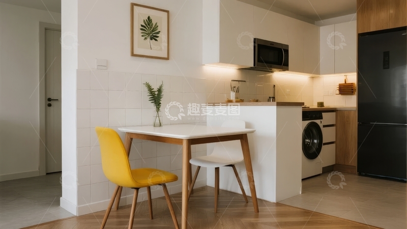 高清大图下载【趣麦麦图】现代简约风格厨房与餐厅区域
