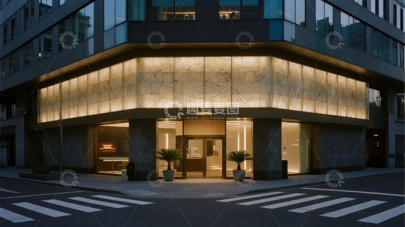 高清大图下载【趣麦麦图】现代建筑入口夜景照明