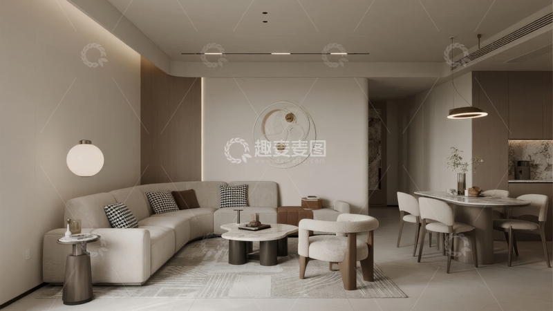 高清大图下载【趣麦麦图】现代简约风格客厅与餐厅空间