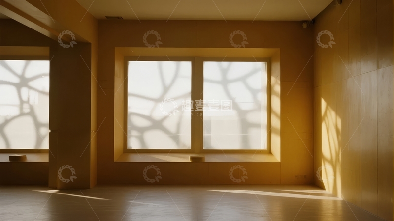 高清大图下载【趣麦麦图】阳光透过窗户投射出树枝影子的室内空间