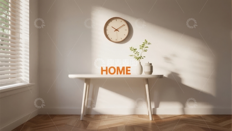 高清大图下载【趣麦麦图】室内角落摆放着桌子和时钟