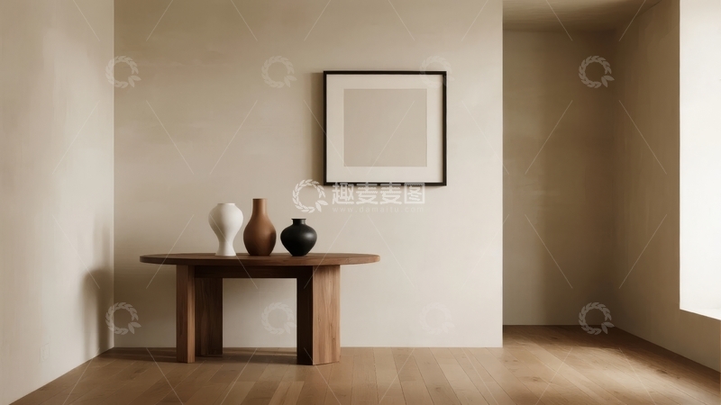 高清大图下载【趣麦麦图】简约室内木质桌与装饰品