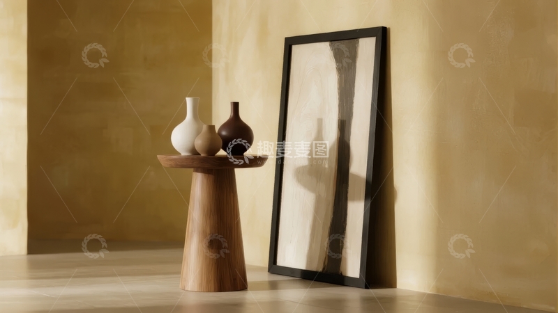 高清大图下载【趣麦麦图】木质台子上的花瓶与镜子