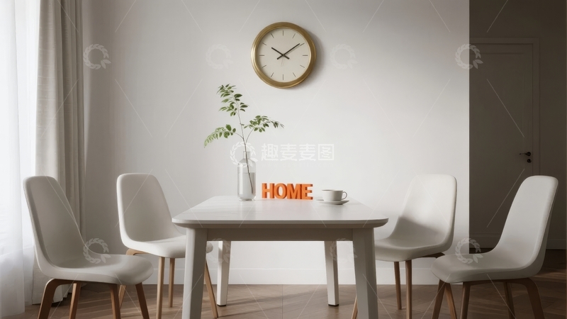 高清大图下载【趣麦麦图】简约风格的白色餐桌与椅子