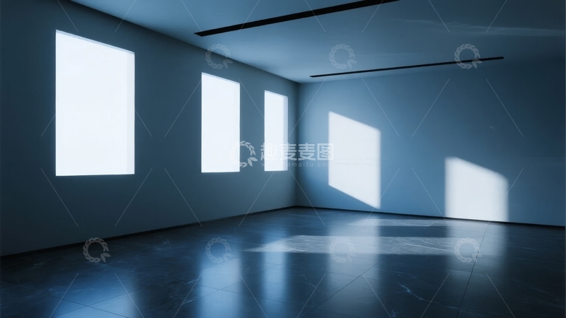高清大图下载【趣麦麦图】空旷房间内光线透过窗户投射在墙壁上