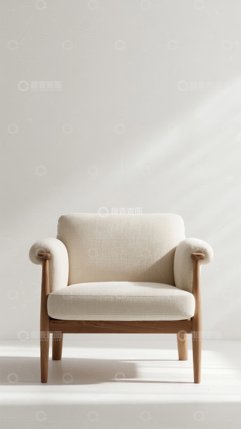 高清大图下载【趣麦麦图】米色布艺扶手椅置于简约空间