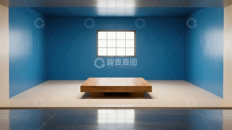 高清大图下载【趣麦麦图】蓝色房间中的木质平台
