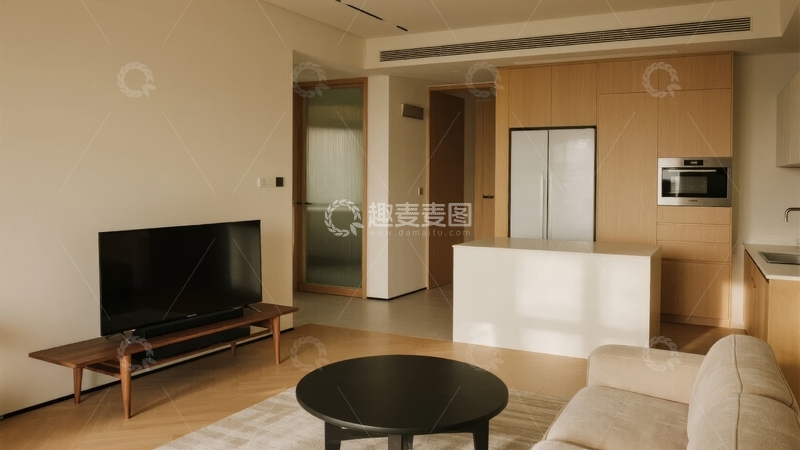 高清大图下载【趣麦麦图】现代简约风格客厅与厨房空间