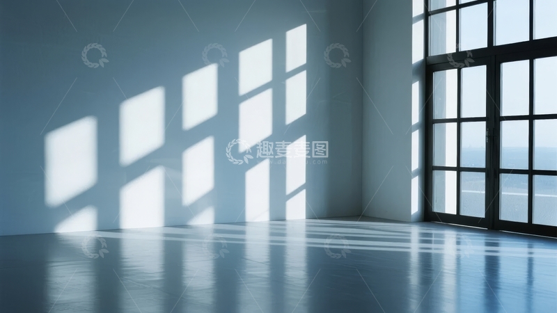 高清大图下载【趣麦麦图】阳光透过窗户投射在空旷室内