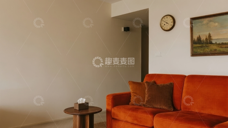 高清大图下载【趣麦麦图】橙色沙发的客厅角落