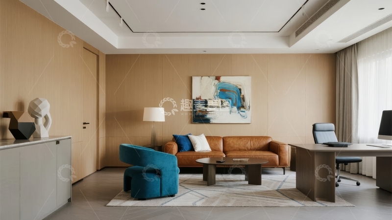 高清大图下载【趣麦麦图】现代简约风格客厅与办公区